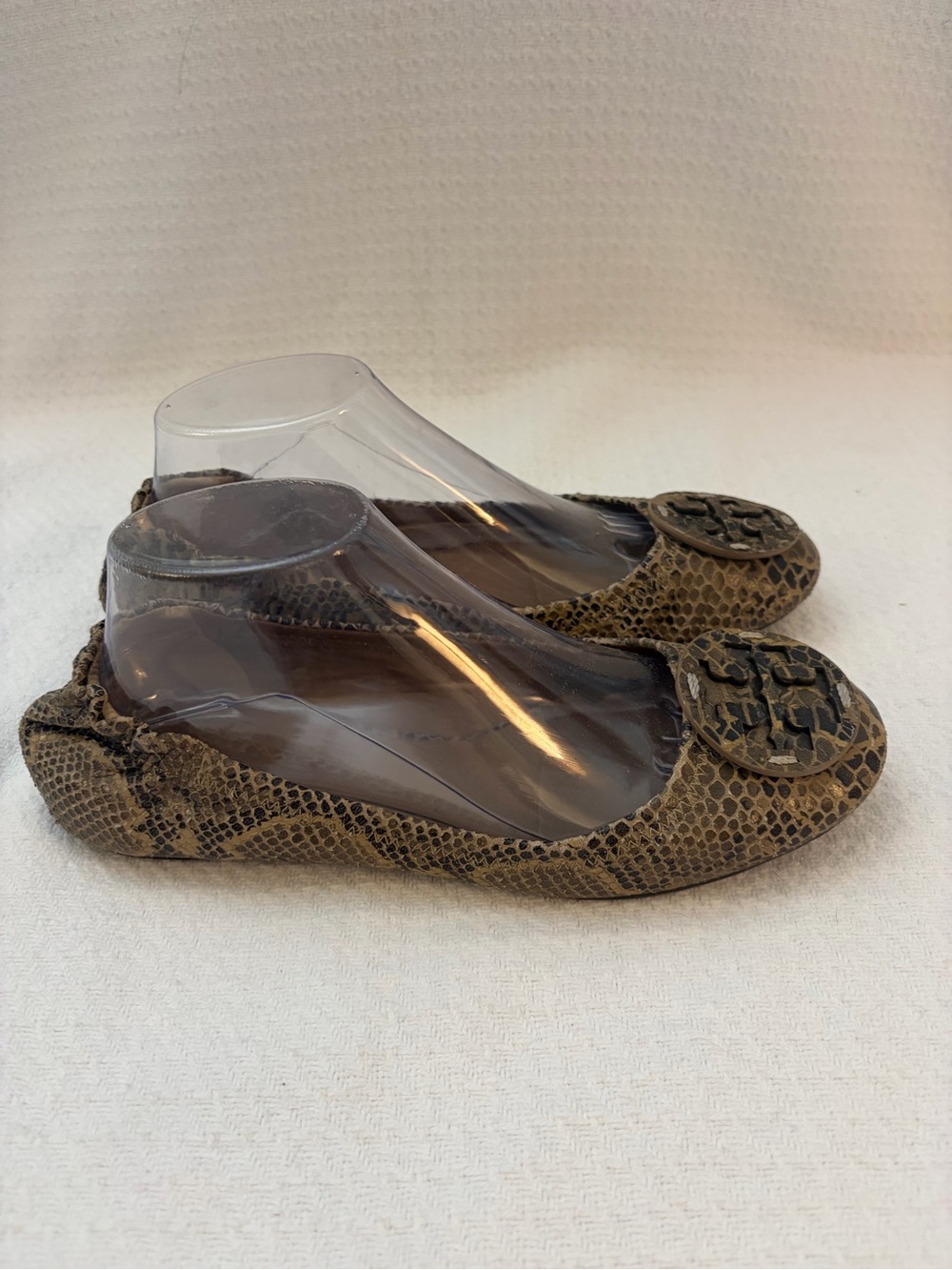 Tory Burch Reva Classic Brown Snakeskin Ballet Flats (9) Office Career Business